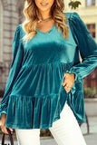 Peplum V-Neck Flounce Sleeve Blouse - Trendsi - Flyclothing LLC