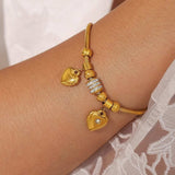 18K Gold-Plated Rhinestone Heart Charm Bracelet - Trendsi - Flyclothing LLC