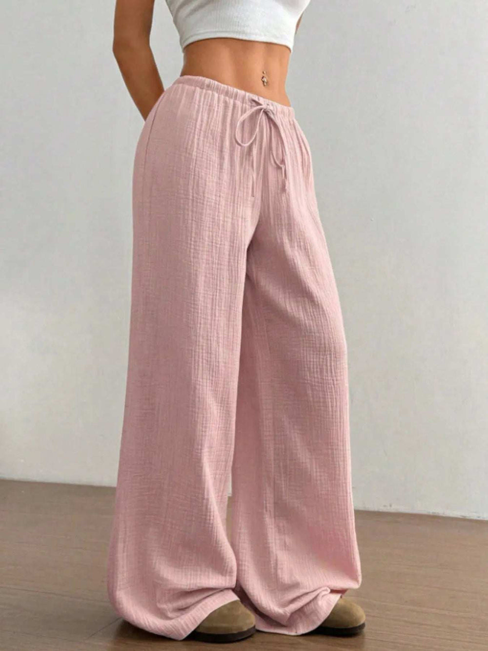 Wide Leg Drawstring Casual Pants - Trendsi - Flyclothing LLC