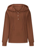 Drawstring Quarter Button Long Sleeve Hoodie - Trendsi - Flyclothing LLC