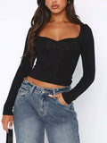 Long Sleeve Sweetheart Neck Crop T-Shirt - Trendsi - Flyclothing LLC