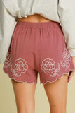 Umgee Full Size Linen Blend Shorts with Floral Embroidered Details Plus Size - Trendsi - Flyclothing LLC