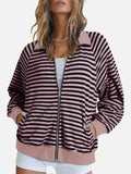 Striped Zip Up Long Sleeve Sweatshirt - Trendsi - Flyclothing LLC
