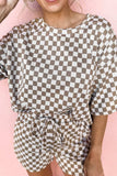 Checkered Round Neck Top and Shorts Set - Trendsi - Flyclothing LLC