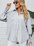 Striped Collared Neck Long Sleeve Shirt - Trendsi - Flyclothing LLC