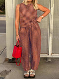 Lovelet Plaid Round Neck Sleeveless Top and Pants Set - Trendsi - Flyclothing LLC