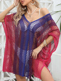 Openwork Contrast V-Neck Cover-Up - Trendsi - Flyclothing LLC
