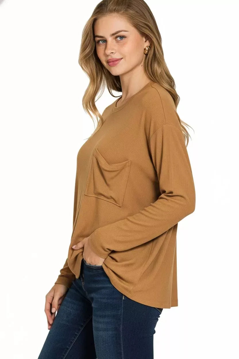Zenana Ribbed Rayon Span Dolman Sleeve Top - Trendsi - Flyclothing LLC