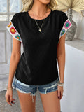 Devine Swiss Dot Round Neck Crochet Short Sleeve Top - Trendsi - Flyclothing LLC