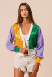 BiBi Mardi Gras Color Block Sequin Sweater Cardigan - Trendsi - Flyclothing LLC