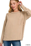 Zenana Long Sleeve Drop Shoulder Rib Top - Trendsi - Flyclothing LLC