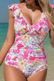 Floral Ruffle Trim Tummy Control One Piece Swimsuit - Trendsi - Flyclothing LLC