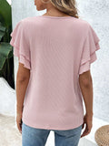 Ribbed Flutter Sleeve T-Shirt - Trendsi - Flyclothing LLC