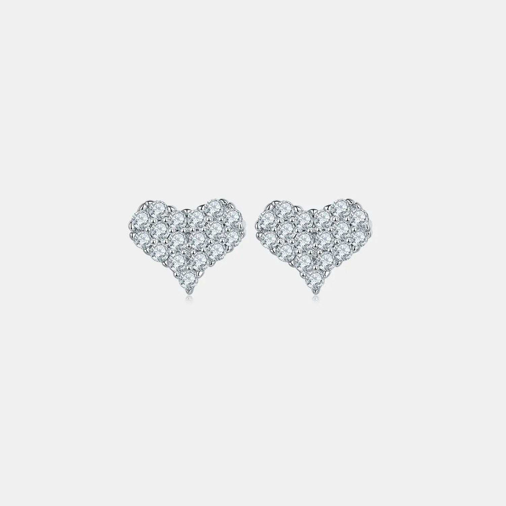 Moissanite 925 Sterling Silver Heart Stud Earrings - Trendsi - Flyclothing LLC