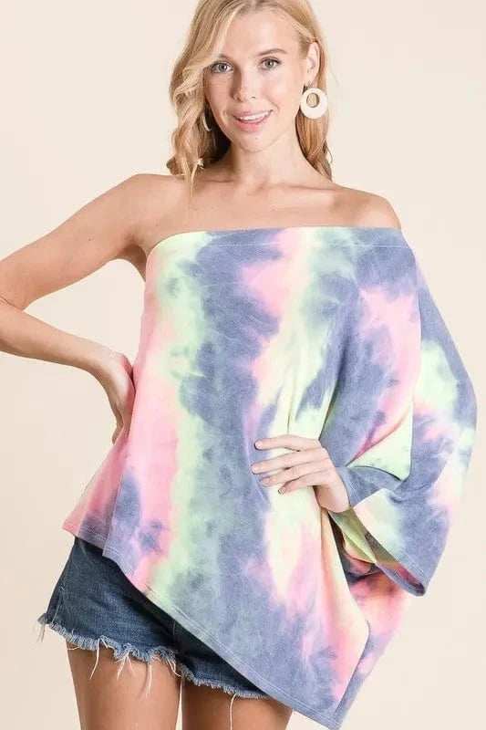 BiBi Tie Dye French Terry One Shoulder Top with Dolman - Trendsi - Flyclothing LLC