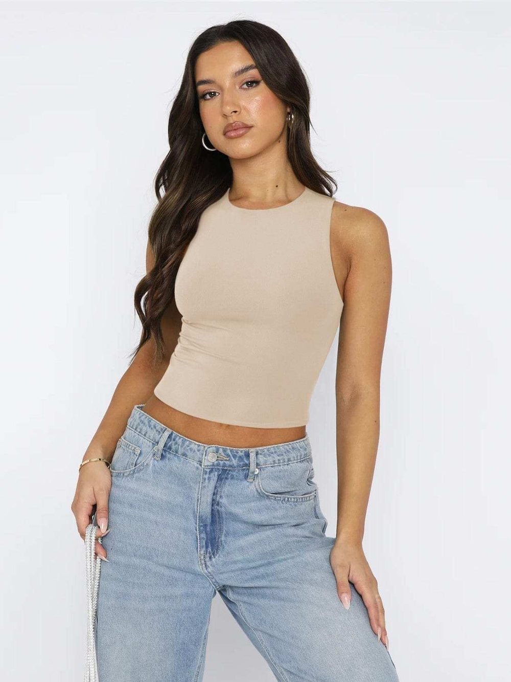 Round Neck Cropped Tank - Trendsi - Flyclothing LLC
