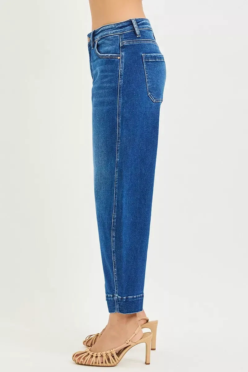 RISEN Mid Rise Crop Barrel Jeans - Trendsi - Flyclothing LLC