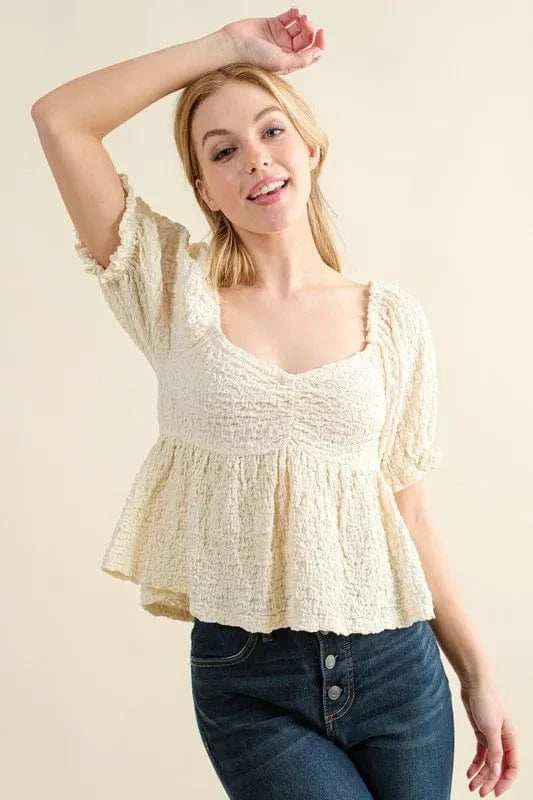 And The Why Lovely Textured and Smocked Top - Trendsi - Flyclothing LLC