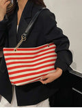Striped Shoulder Bag with Chain Detail - Trendsi - Flyclothing LLC