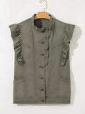 Ruffled Patchwork Denim Jacket Vest - Trendsi - Flyclothing LLC