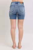 Judy Blue Button Fly Mid Length Denim Shorts W/ Destroy - Trendsi - Flyclothing LLC