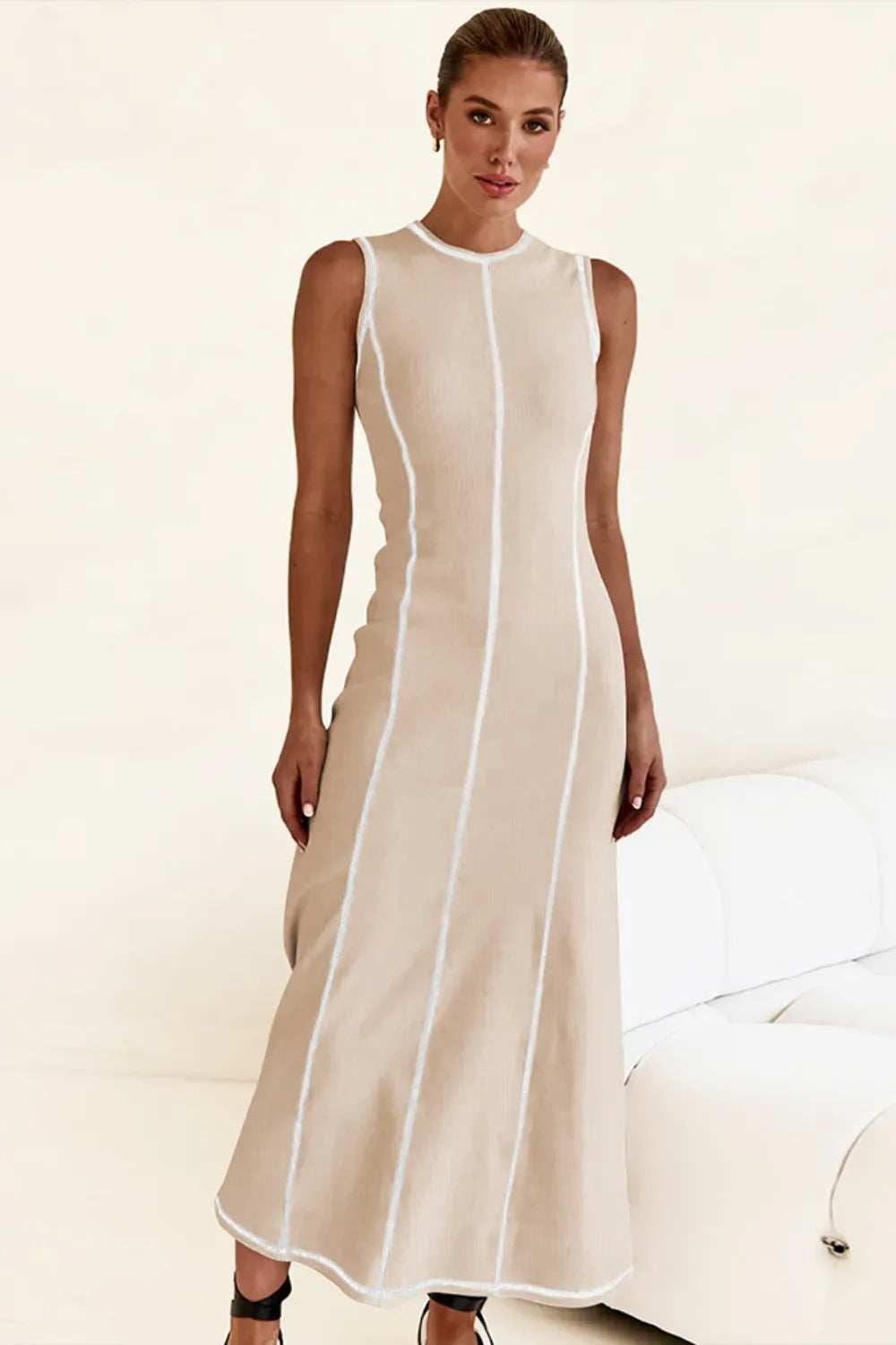 Contrast Stitching Maxi Tank Dress - Trendsi - Flyclothing LLC
