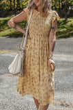 Floral Print Ruffle Cap Sleeve Smocked Flowy Dress - Trendsi - Flyclothing LLC