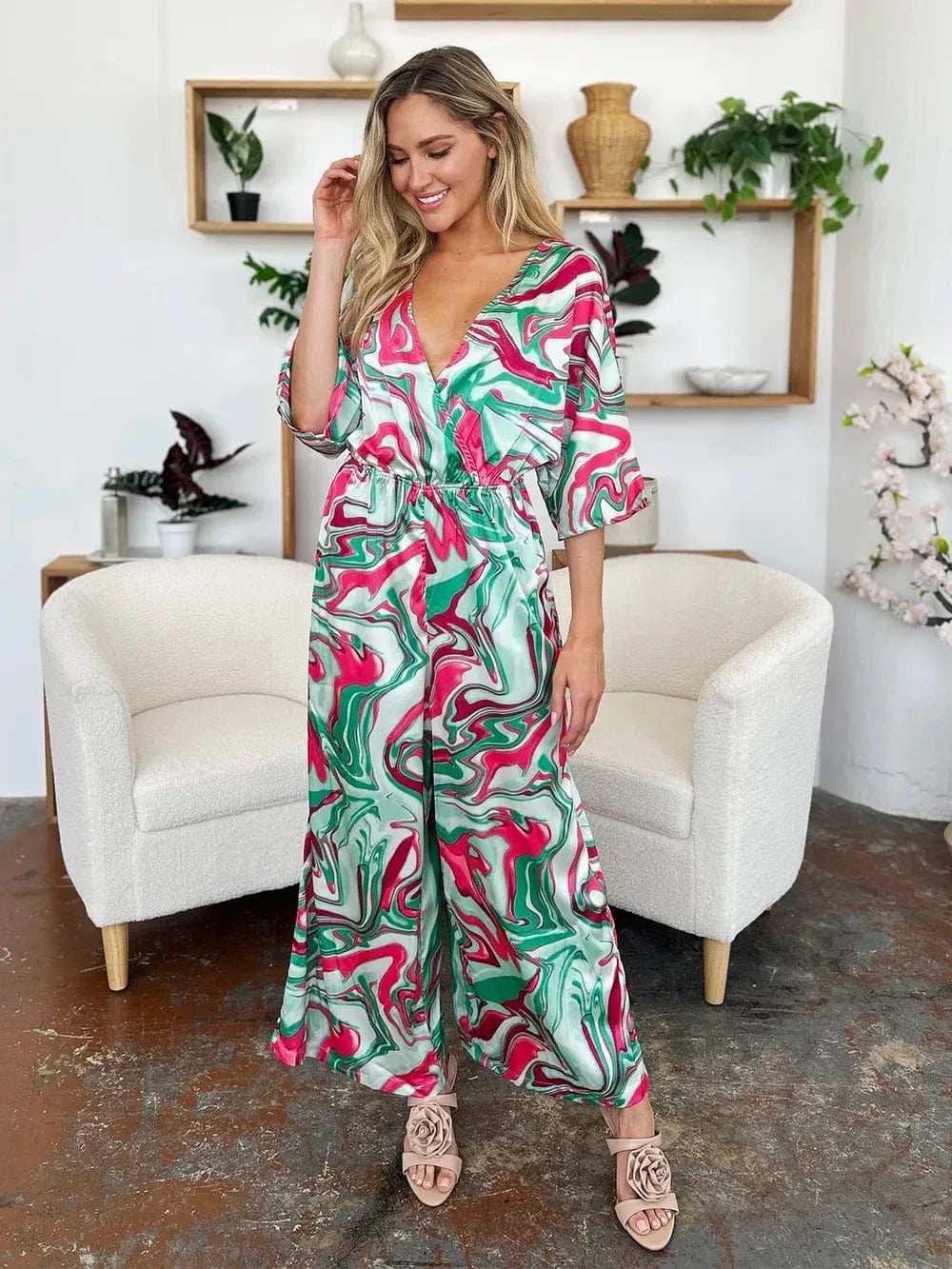 Double Take Full Size Half Sleeve Wide Leg Jumpsuit - Trendsi - Flyclothing LLC