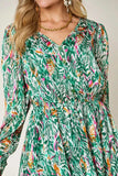 Double Take Full Size Printed Drawstring Waist Long Sleeve Dress - Trendsi - Flyclothing LLC