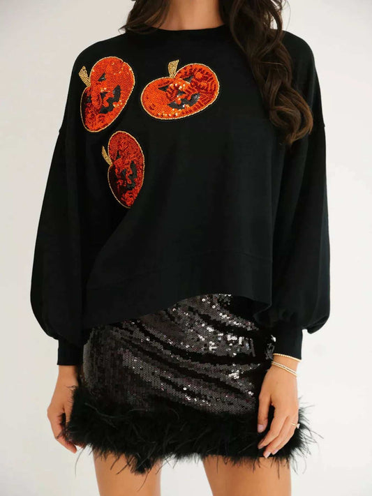 Halloween Pumpkin Round Neck Sweatshirt - Trendsi - Flyclothing LLC