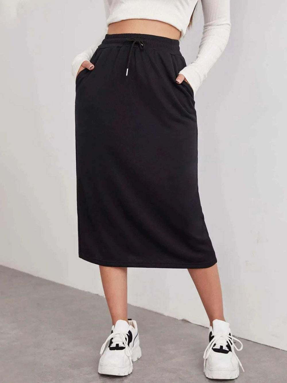 Slit Drawstring Midi Skirt - Trendsi - Flyclothing LLC