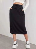 Slit Drawstring Midi Skirt - Trendsi - Flyclothing LLC