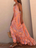 Backless Printed Halter Neck Maxi Cami Dress - Trendsi - Flyclothing LLC