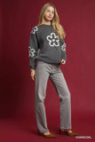 Umgee Round Neck Sweater with Floral Accents - Trendsi - Flyclothing LLC