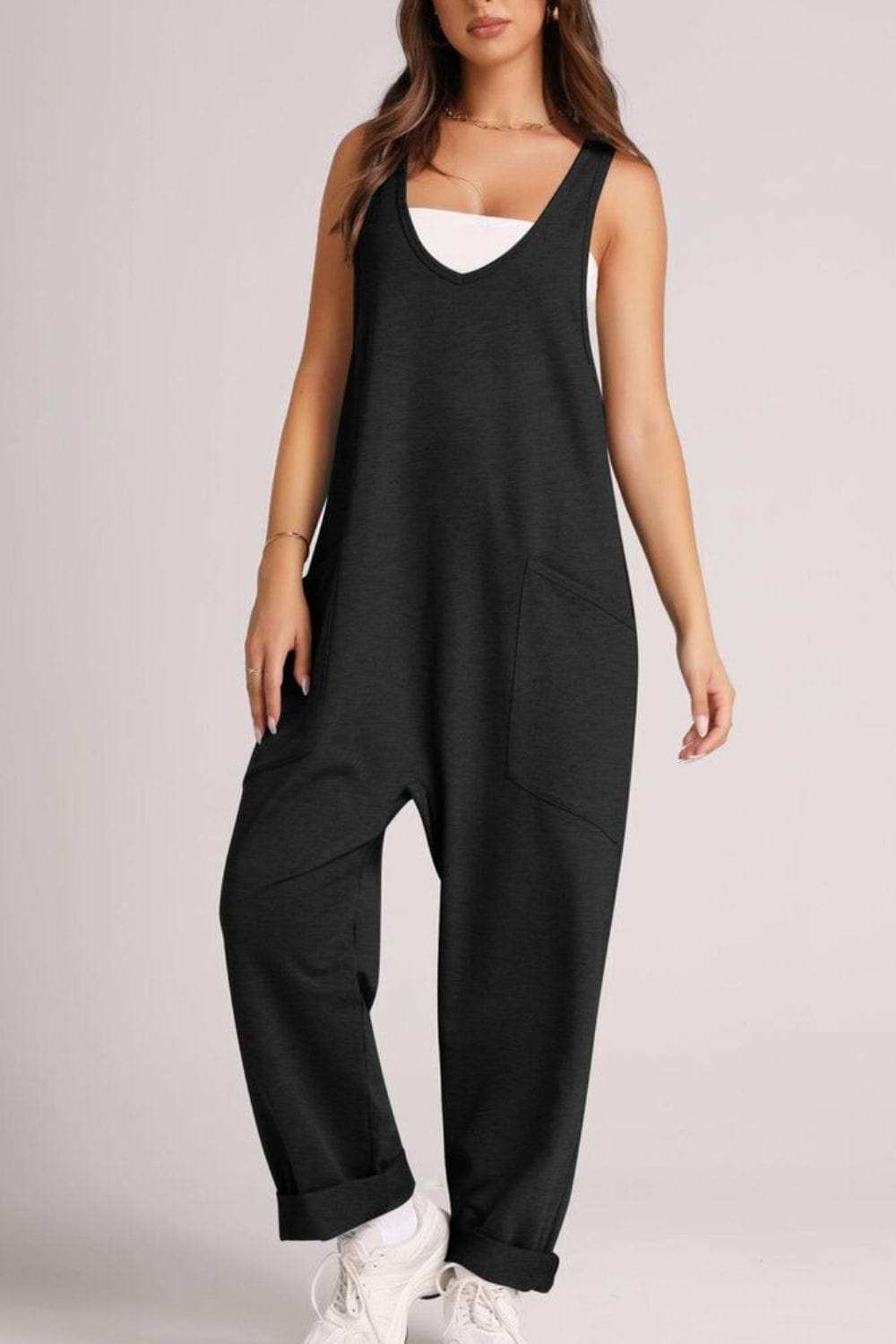 Lovelet V-Neck Wide Strap Overalls - Trendsi - Flyclothing LLC