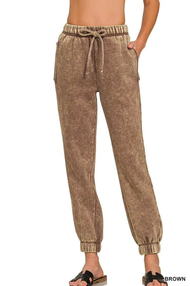 Zenana Acid Wash Fleece Sweatpants with Pockets - Trendsi - Flyclothing LLC
