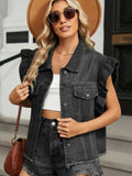 Raw Hem Cap Sleeve Denim Jacket - Trendsi - Flyclothing LLC