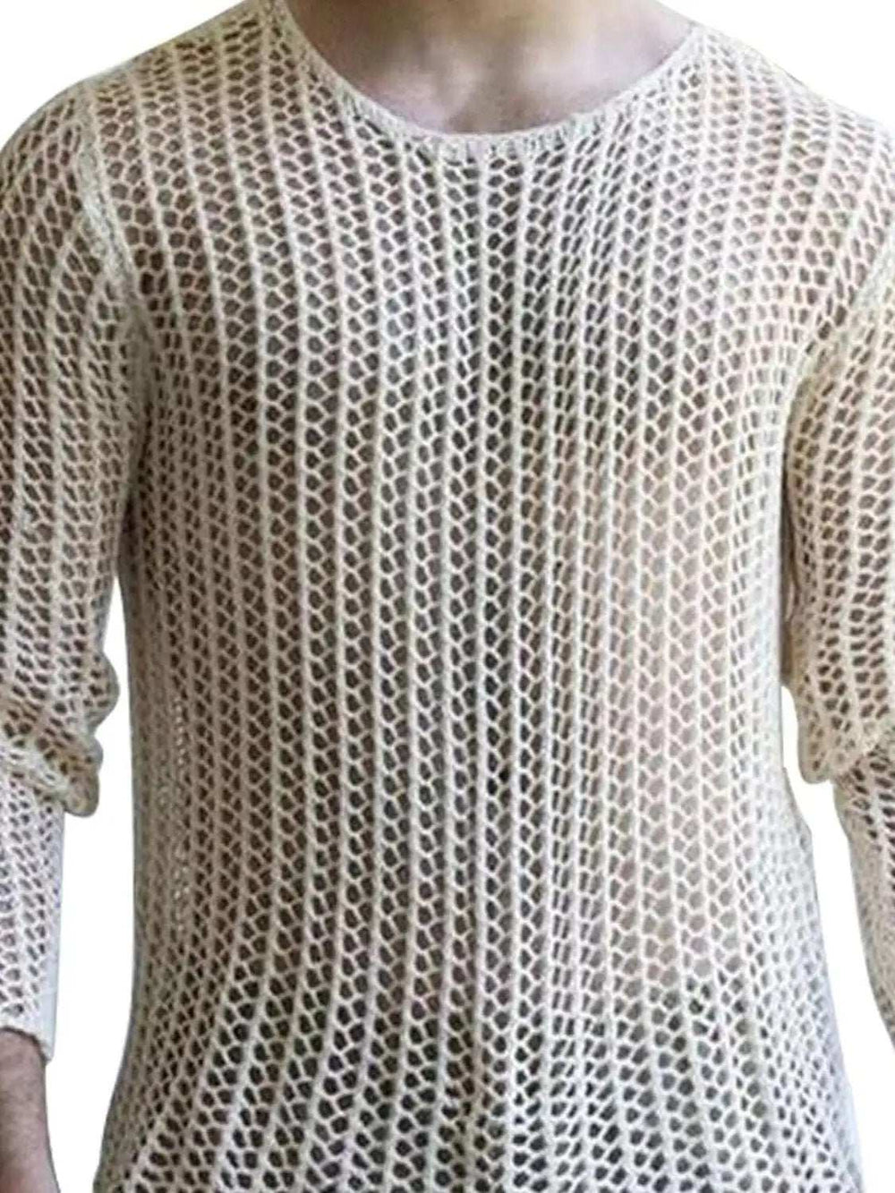 Men's Full Size Hollow Out Round Neck Long Sleeve Top Plus Size - Trendsi - Flyclothing LLC