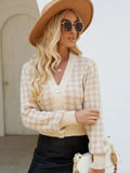 Houndstooth Button Up Long Sleeve Cardigan - Trendsi - Flyclothing LLC