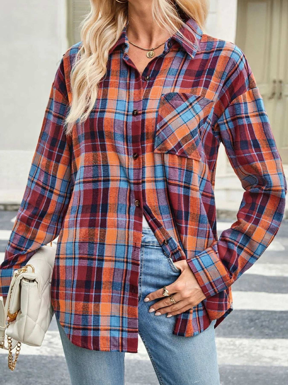 Plaid Button Up Long Sleeve Shirt - Trendsi - Flyclothing LLC