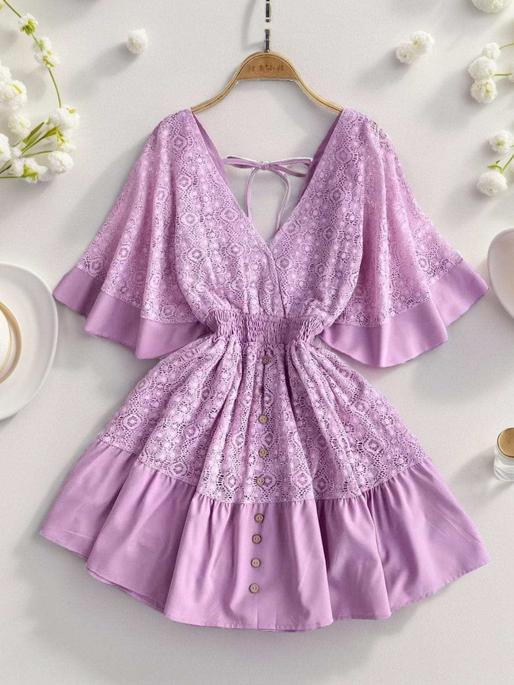 Lace Cutout Half Sleeve Mini Dress - Trendsi - Flyclothing LLC