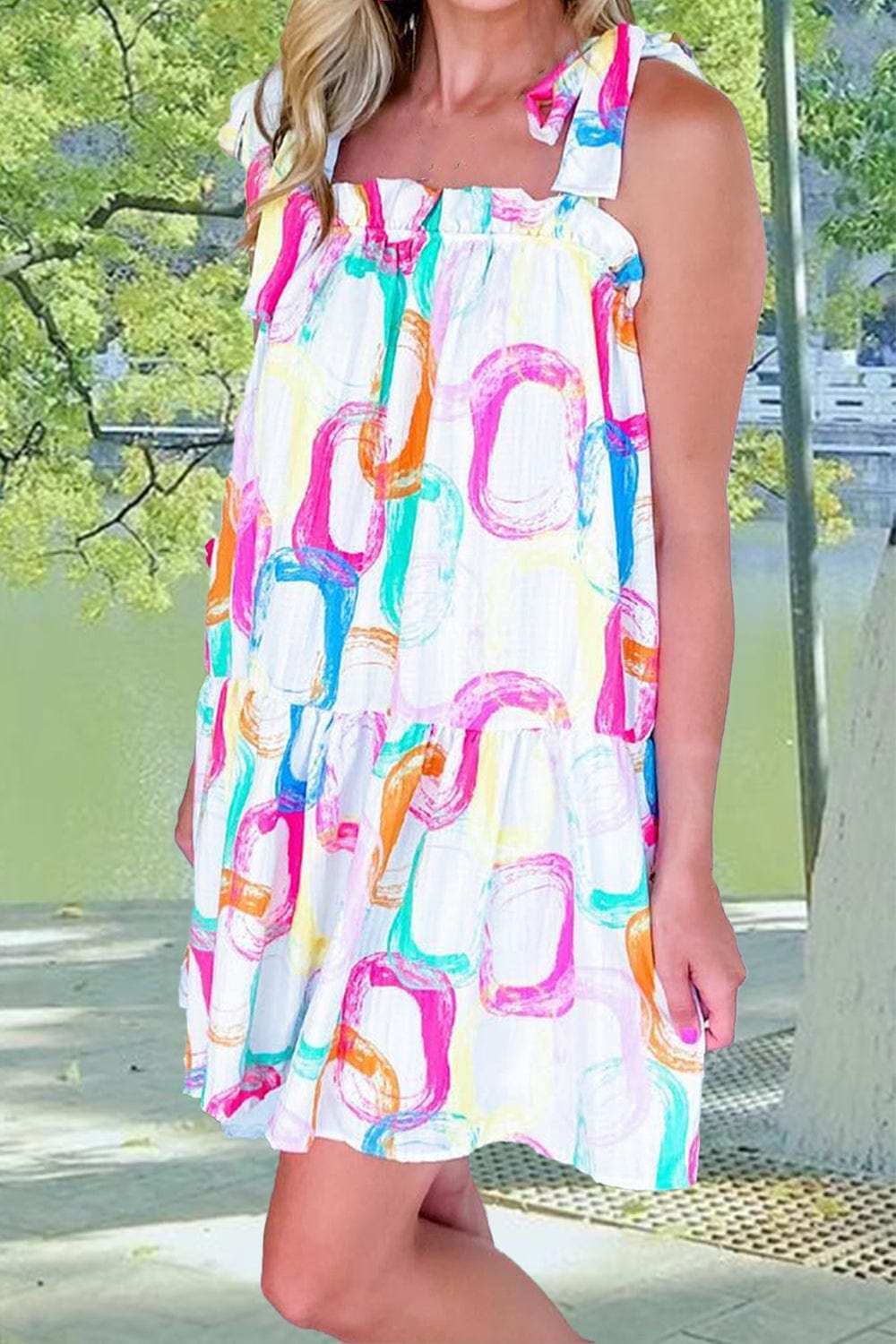 Tied Printed Sleeveless Mini Dress - Trendsi - Flyclothing LLC