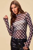 SO ME Plaid Mesh Knit Long Sleeve Top with Thumb Opening - Trendsi - Flyclothing LLC