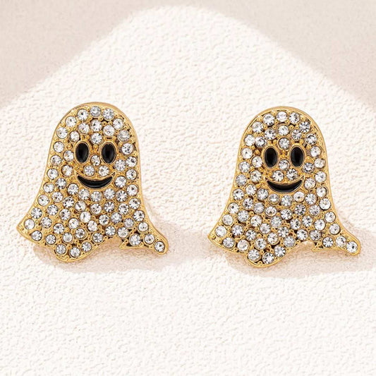 18K Gold-Plated Rhinestone Halloween Ghost Earrings - Trendsi - Flyclothing LLC