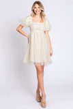 GeeGee Pearl Mesh Puff Sleeve Babydoll Dress - Trendsi - Flyclothing LLC