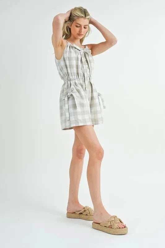 MABLE Plaid Sleeveless Button Down Romper - Trendsi - Flyclothing LLC