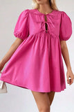 Puff Sleeve Tie Front High Waist Mini Dress - Trendsi - Flyclothing LLC