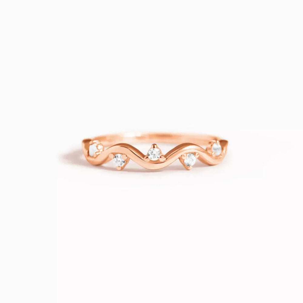 925 Sterling Silver Zircon Wave Ring - Trendsi - Flyclothing LLC