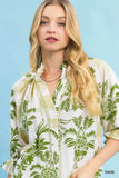 Umgee Leafy Damask Print Blouse with Contrast Scalloped Trim Detail - Trendsi - Flyclothing LLC