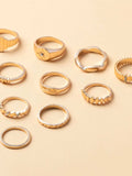 10-Piece 18K Gold-Plated Geometric Ring - Trendsi - Flyclothing LLC